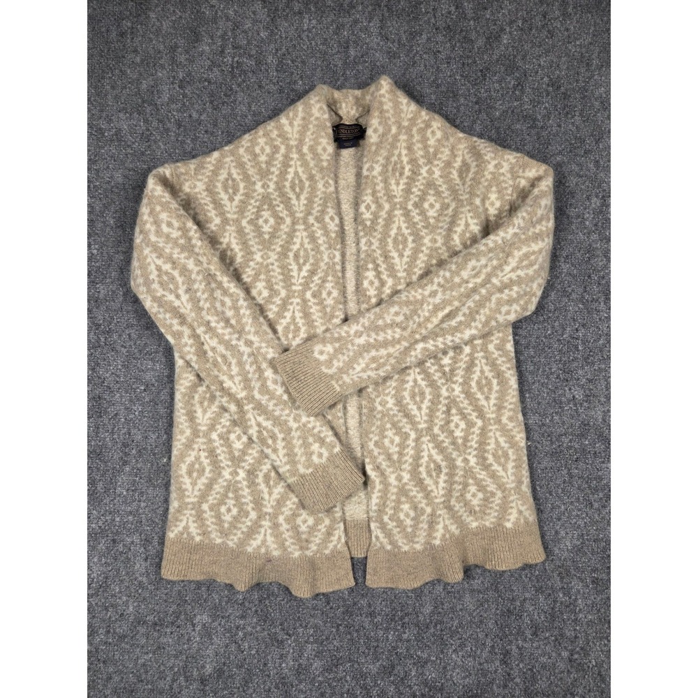 Pendleton Cardigan Sweater Womens XL Tan Geometric Wool Alpaca Open Front Knit